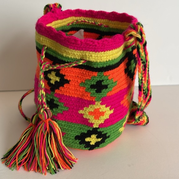 Neon Crossbody Bucket Bag with Tassels - Picture 2 of 6
